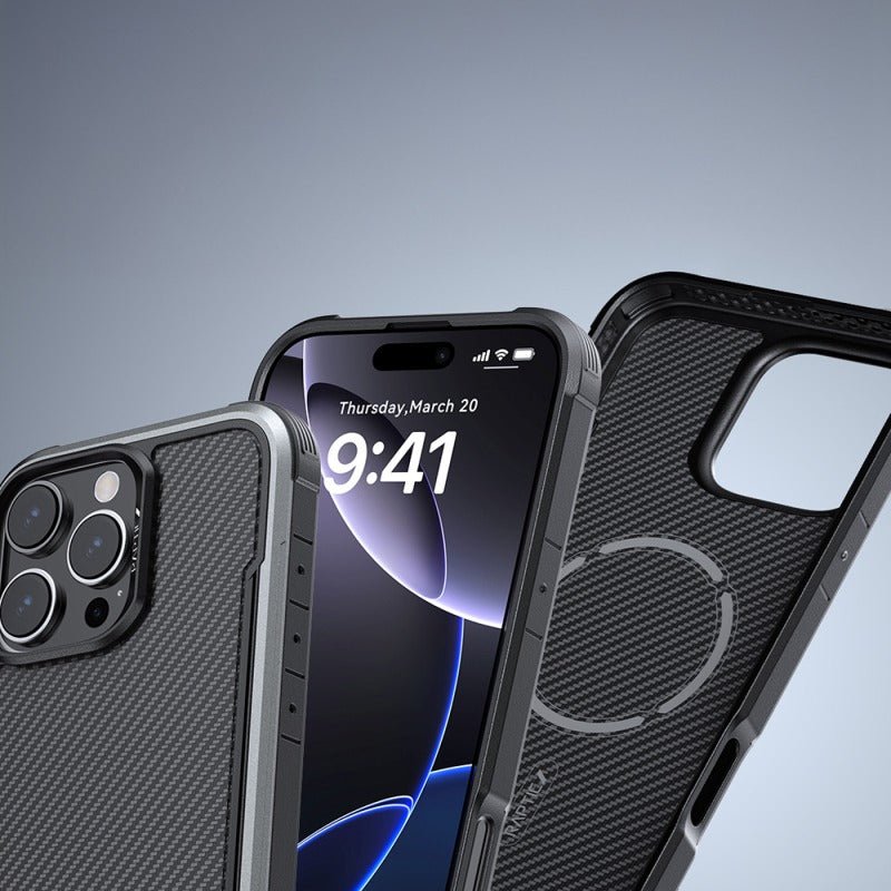 Apple iPhone 16 Pro Max Kılıf M - safe Şarj Özellikli Airbagli Raptic Apex Serisi Karbon Fiber Tasarımlı Kapak - raptic