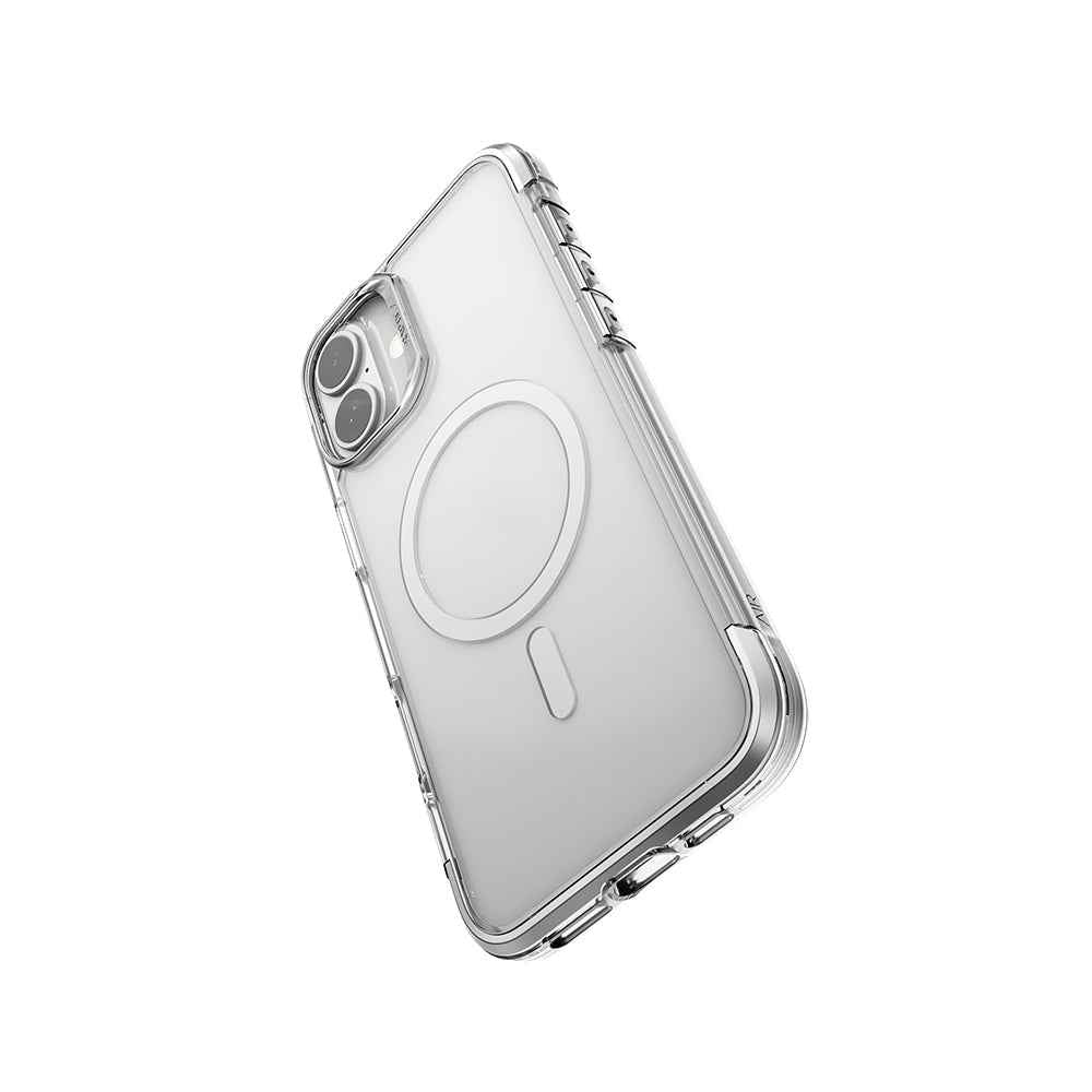 Apple iPhone 16 Uyumlu Kılıf Magsafe Şarj Özellikli Raptic Air Serisi Airbag Tasarımlı Metal Köşelikli Şeffaf Kapak