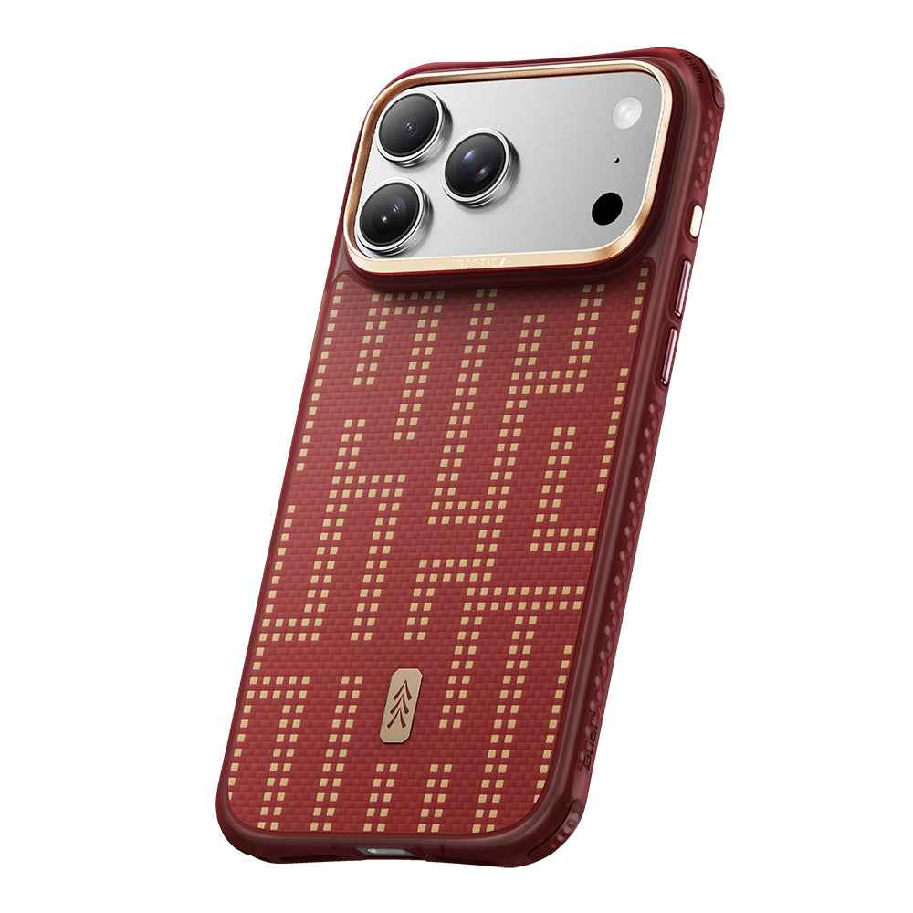 Raptic iPhone 18 Pro Aramid Dual Grid kılıf, Bordo, MagSafe uyumlu