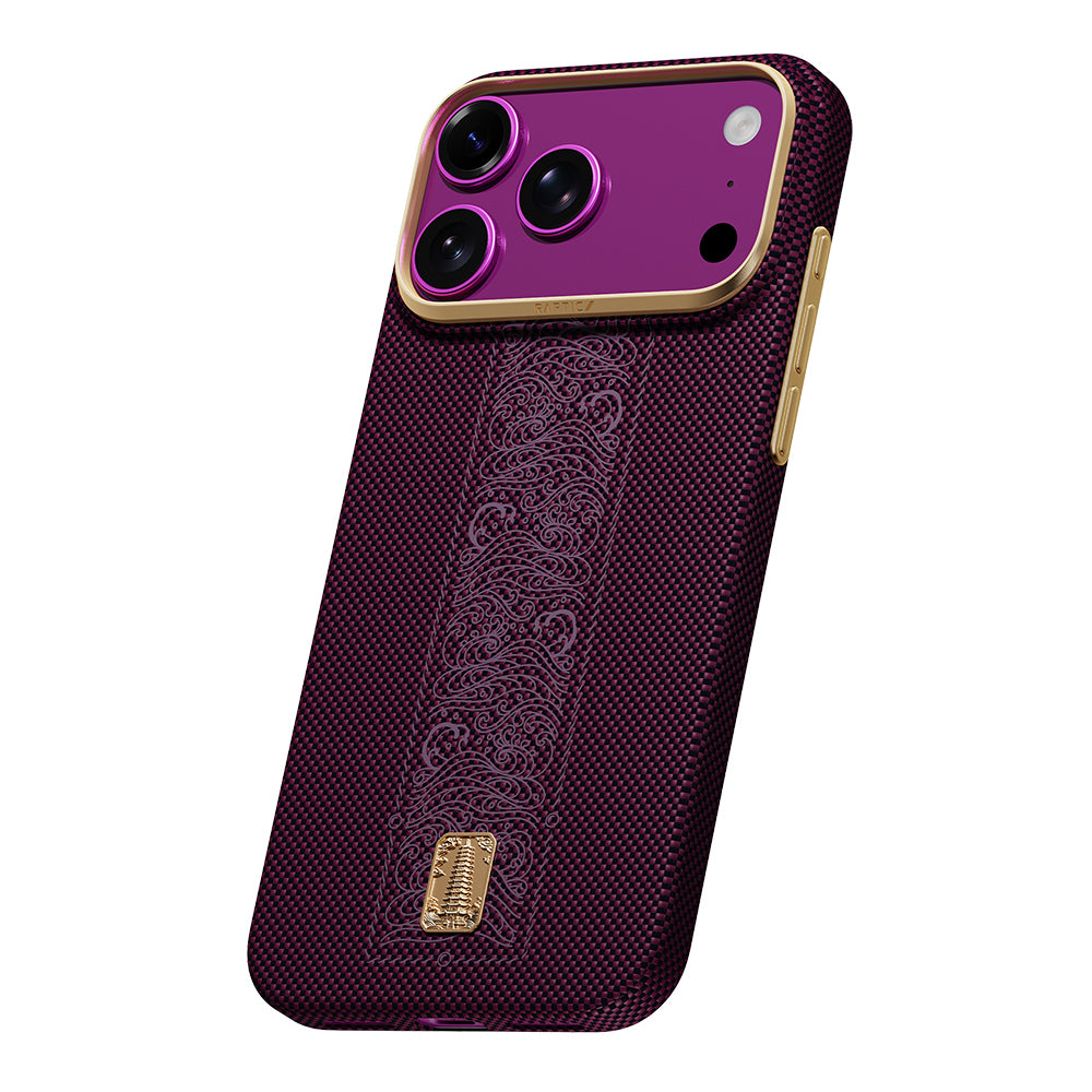 Apple iPhone 18 Pro Kılıf M-safe Şarj Özellikli Raptic Aramid Skin Rise Serisi 24 Ayar Altın Kaplamalı Karbon Kapak