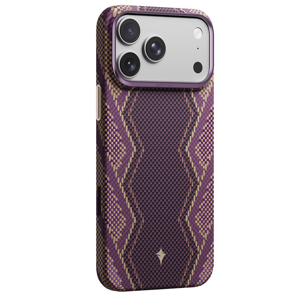 Raptic Apple iPhone 18 Pro Kılıf M-safe Şarj Özellikli Aramid Skin Scepter Serisi Karbon Kapak Burgundy
