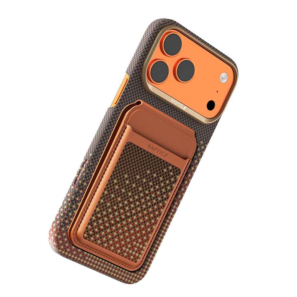 Raptic iPhone 17 Pro Max Aramid Skin Serenity kılıf ve kartlık seti, Kahverengi