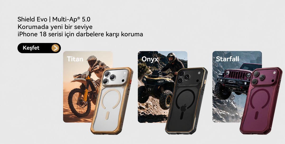 Raptic Shield Evo Multi-Ap 5.0 darbeye dayanıklı iPhone 18 kılıfları
