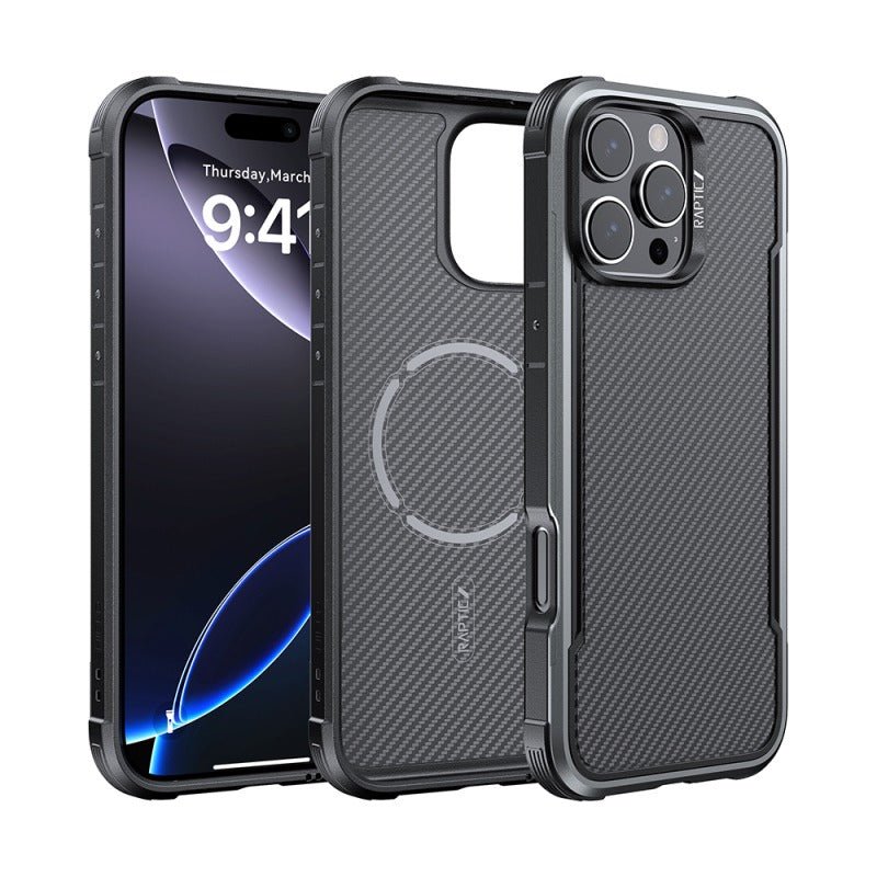 Apple iPhone 16 Pro Max Kılıf M - safe Şarj Özellikli Airbagli Raptic Apex Serisi Karbon Fiber Tasarımlı Kapak - raptic