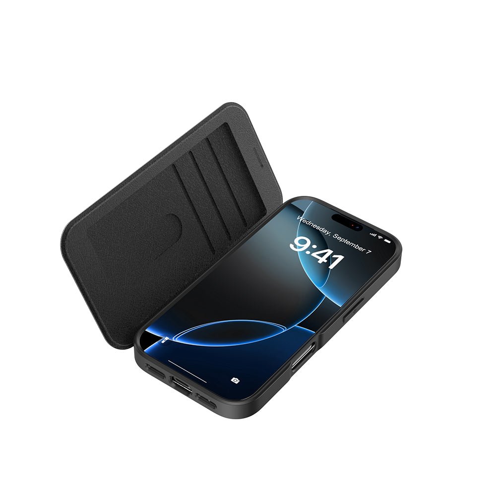 Apple iPhone 17 Pro Max Kılıf M - Safe Şarj Özellikli Raptic Air Folio Şeffaf Kartlıklı Kapaklı Kılıf - raptic