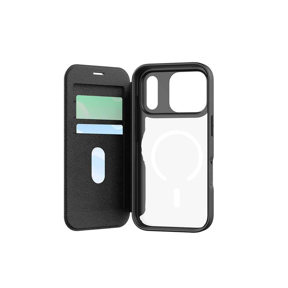 Apple iPhone 17 Pro Max Kılıf M - Safe Şarj Özellikli Raptic Air Folio Şeffaf Kartlıklı Kapaklı Kılıf - raptic