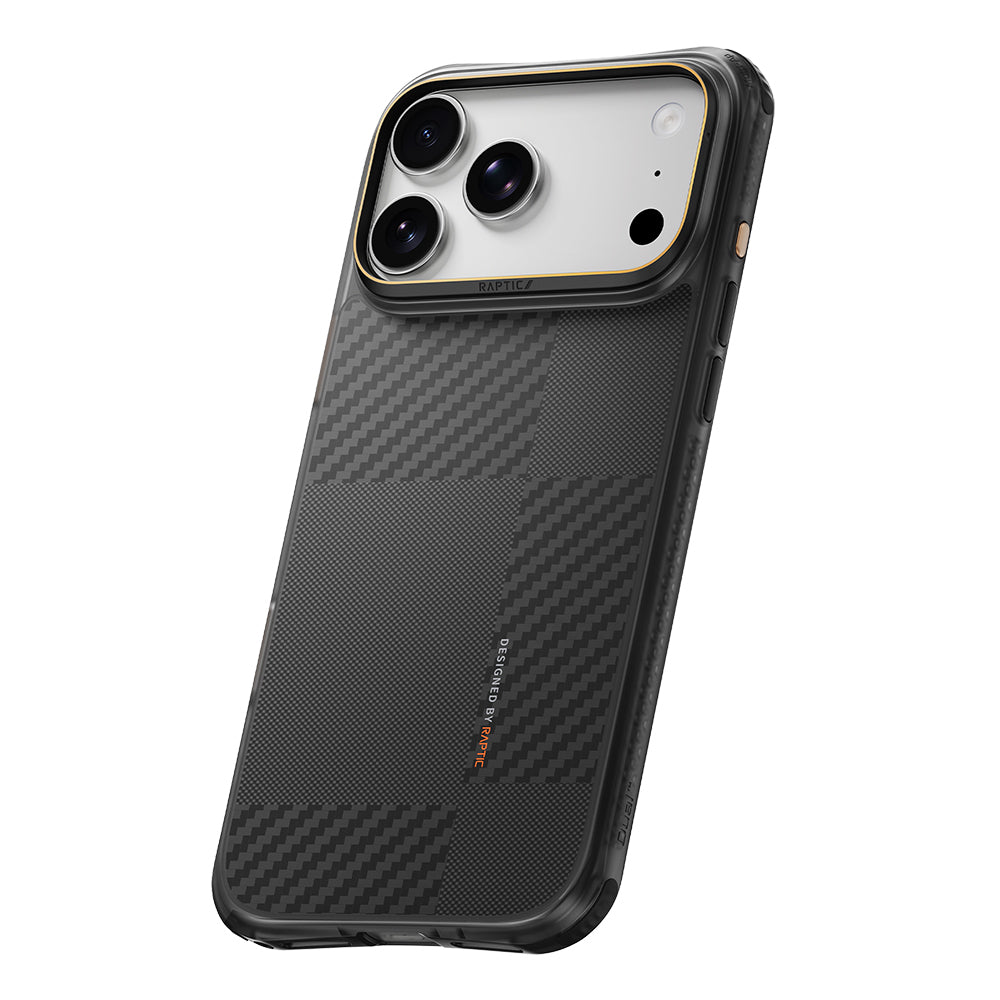 Apple iPhone 18 Pro Kılıf M-safe Şarj Özellikli Metal Kamera Çerçeveli Raptic Aramid Dual Karbon Fiber Mondrian Serisi Kapak