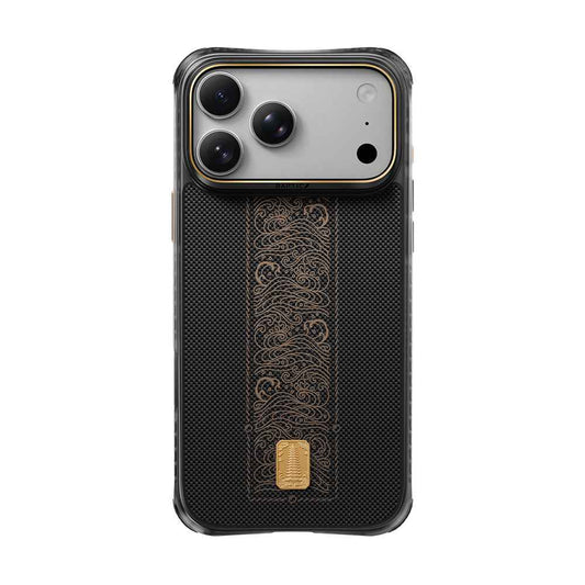 Apple iPhone 18 Pro Kılıf M-safe Şarj Özellikli Raptic Aramid Dual Rise Serisi 24 Ayar Altın Kaplamalı Karbon Kapak