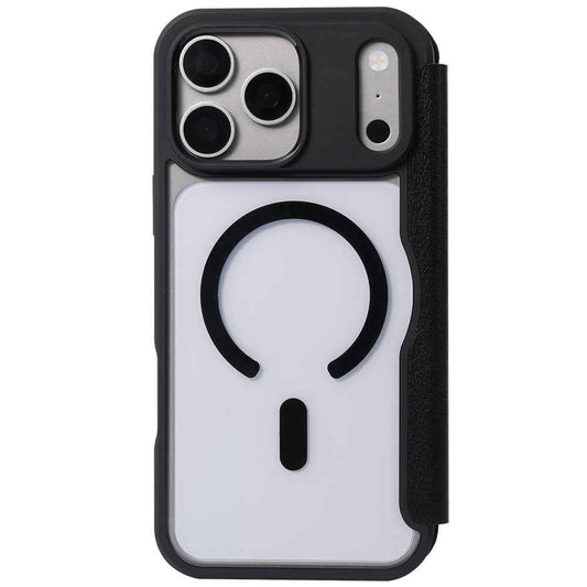Apple iPhone 18 Pro Max Kılıf M-safe Şarj Özellikli Vegan Deri Tasarımlı Şeffaf Arka Yüzey Kartlıklı Raptic Urban Folio Serisi Kapak