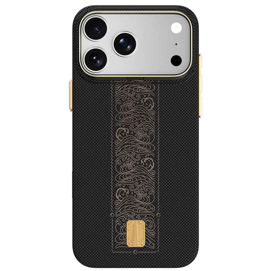 Apple iPhone 18 Pro Kılıf M-safe Şarj Özellikli Raptic Aramid Skin Rise Serisi 24 Ayar Altın Kaplamalı Karbon Kapak