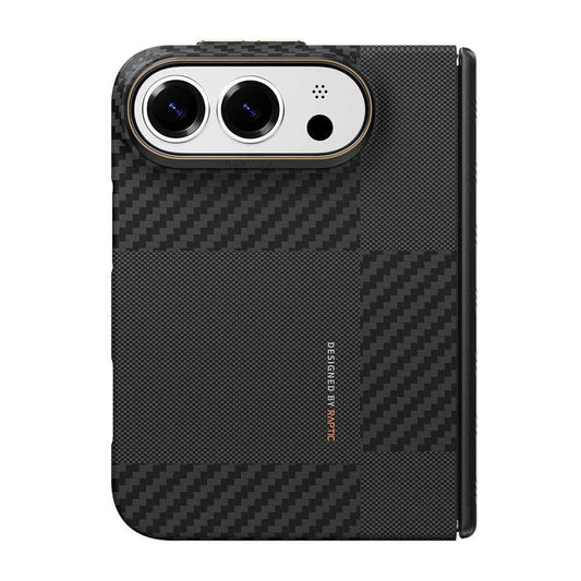 Raptic Apple iPhone Duo Kılıf M-safe Şarj Özellikli Metal Kamera Çerçeveli Aramid SkinPro Mondrian Serisi Karbon Kapak