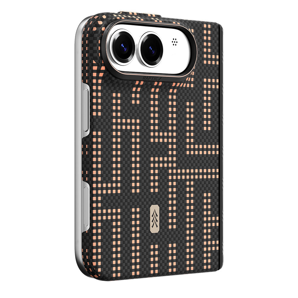 Apple iPhone Duo (Fold) Kılıf M-safe Şarj Özellikli Raptic Aramid SkinPro Grid Serisi Karbon Kapak Lacivert