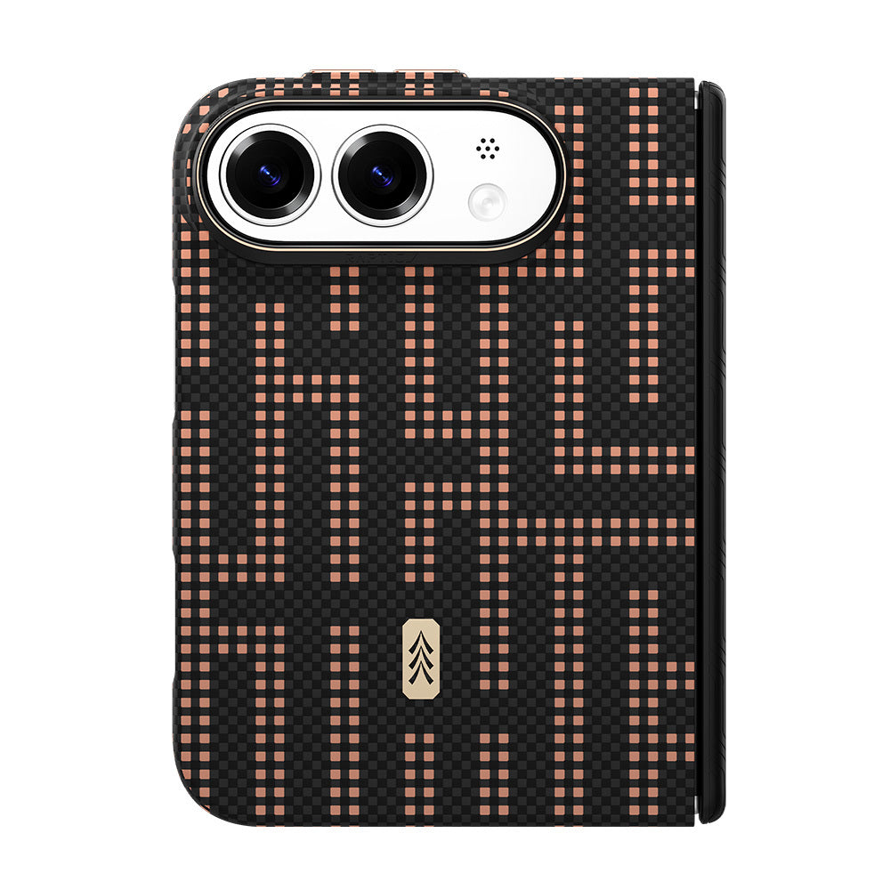 Apple iPhone Duo (Fold) Kılıf M-safe Şarj Özellikli Raptic Aramid SkinPro Grid Serisi Karbon Kapak Lacivert