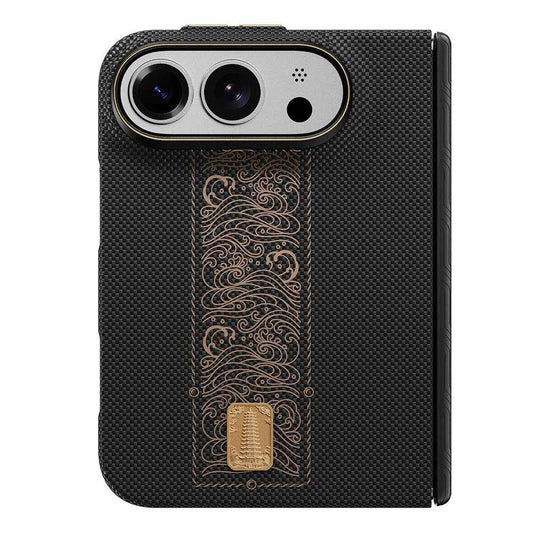 Raptic Apple iPhone Duo Kılıf M-safe Şarj Özellikli Aramid SkinPro Rise Serisi 24 Ayar Altın Kaplamalı Karbon Kapak