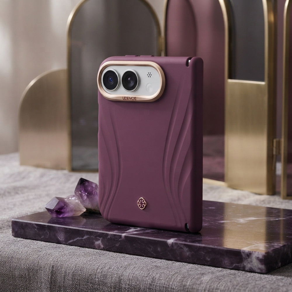 Apple iPhone Duo Kılıf M-Safe Şarj Özellikli Çizgili Logolu Udemos Freedom Serisi Kapak Burgundy